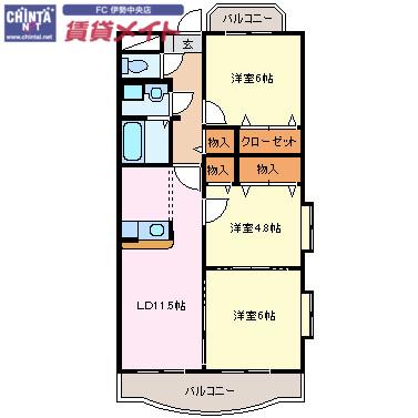 メゾンプランドール(3LDK/2階)の間取り写真