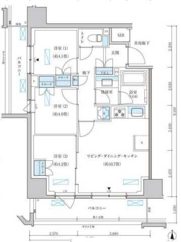 パークアクシス池袋イースト(3LDK/2階)の間取り写真