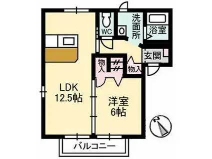 ジュネスエスポワールB(1LDK/2階)の間取り写真