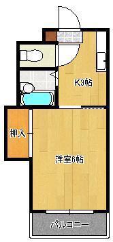 シャトレ境川II(1K/1階)の間取り写真
