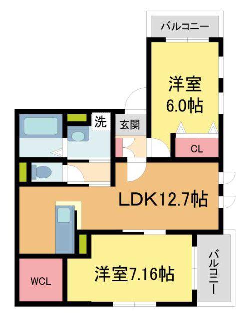 ストラッセ芦屋(2LDK/3階)の間取り写真