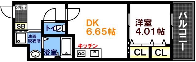カシマ河原町(1DK/4階)の間取り写真