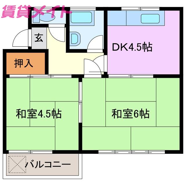 ソシアY(2DK/2階)の間取り写真