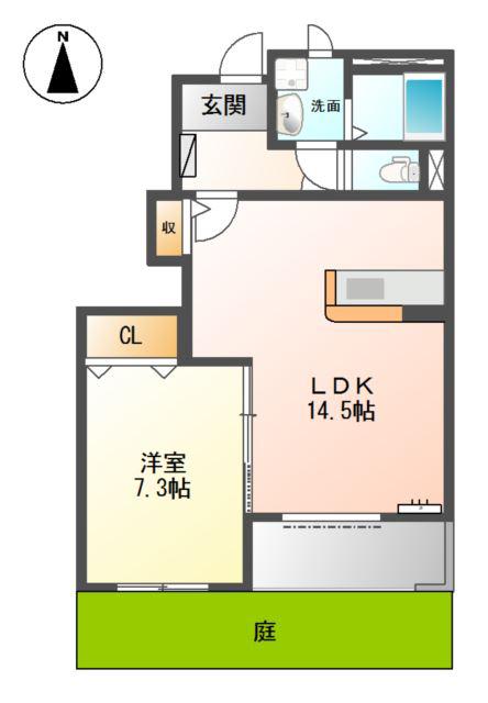 ネオ徳田A(1LDK/1階)の間取り写真