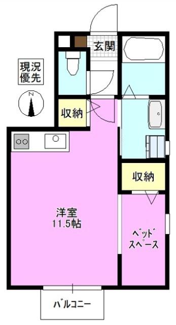 スクエアガーデンC(ワンルーム/1階)の間取り写真