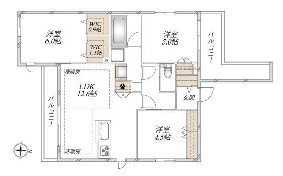 プランドールII(3LDK/4階)の間取り写真