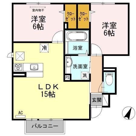 ヴィラ・ボヌール B棟(2LDK/1階)の間取り写真