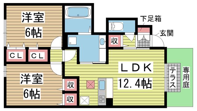 すずらんハイツ(2LDK/1階)の間取り写真