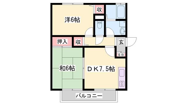 ウエストハイツ(2DK/1階)の間取り写真