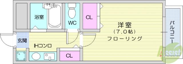サンシティ五橋(1K/8階)の間取り写真