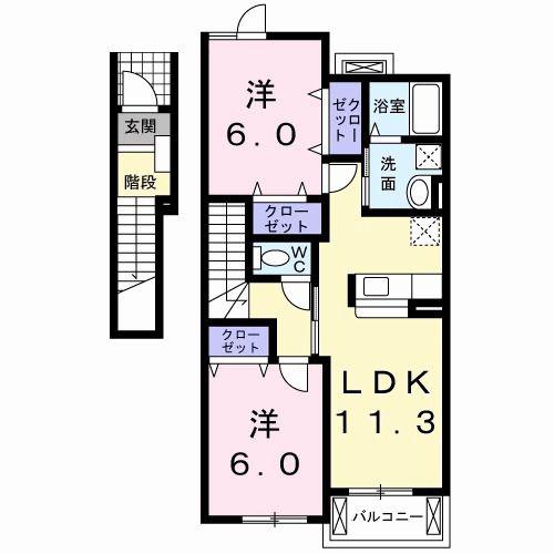 クリスタルS・K(2LDK/2階)の間取り写真