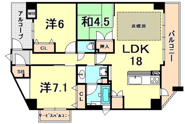 ソルレヴェンテ神戸中山手通(3LDK/4階)の間取り写真