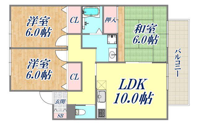ローズヒップガーデン A棟(3LDK/1階)の間取り写真