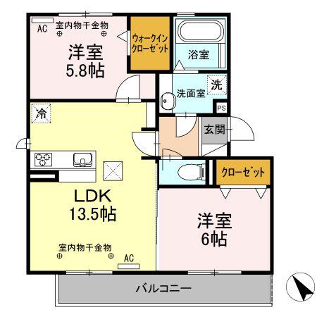 ラ・プランドール(2LDK/1階)の間取り写真