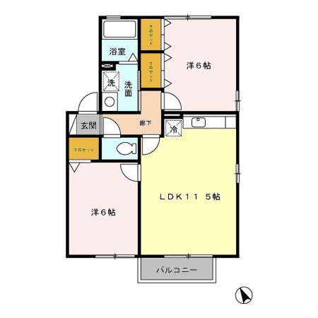 アルテールII(2LDK/2階)の間取り写真