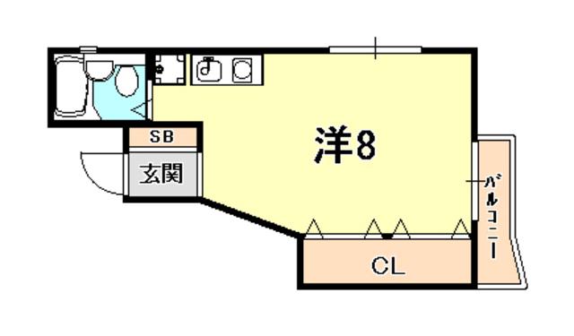阪急神戸線 西宮北口駅 徒歩6分 3階建 築37年(ワンルーム/3階)の間取り写真