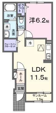 スプリング テンB(1LDK/1階)の間取り写真