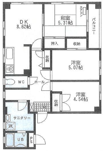 アウレリア(3DK/3階)の間取り写真