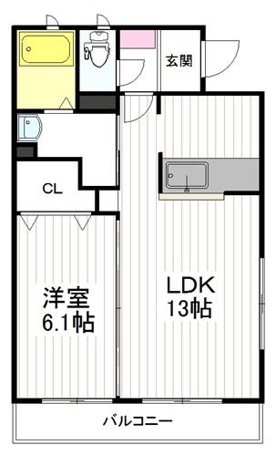 ビエナ弓ノ町(1LDK/2階)の間取り写真