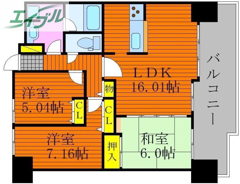 アルファステイツ新屋敷公園(3LDK/2階)の間取り写真