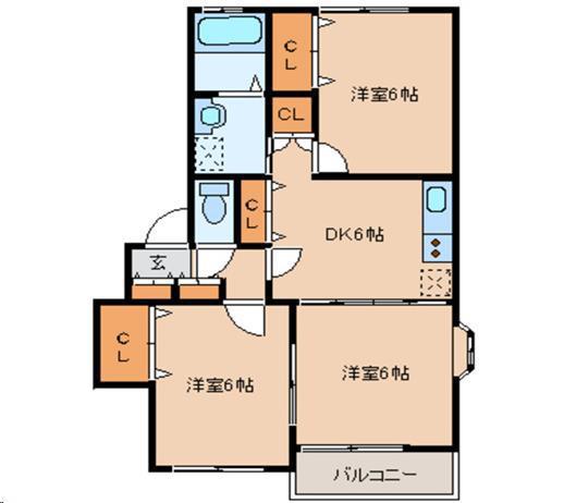 エスポワール鈎取(3DK/2階)の間取り写真
