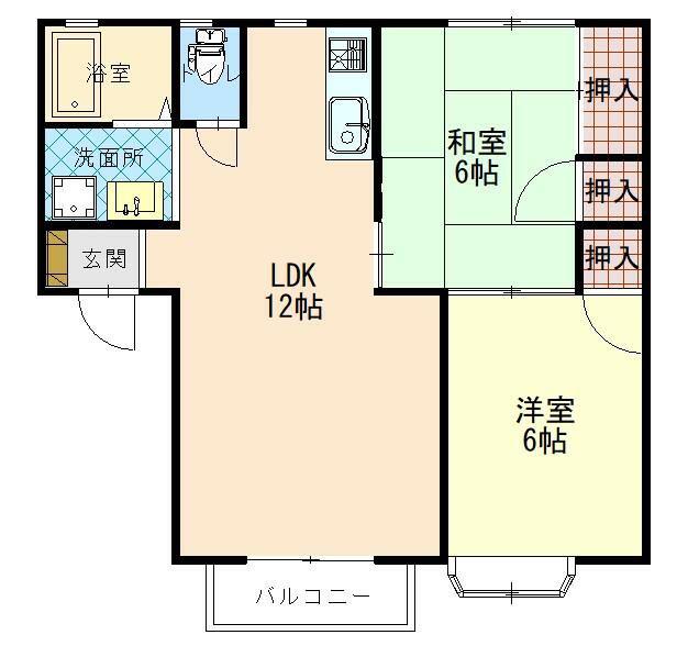ランドパーク東手城(2LDK/2階)の間取り写真