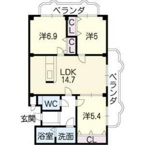 ロイヤル芝原南館(3LDK/3階)の間取り写真