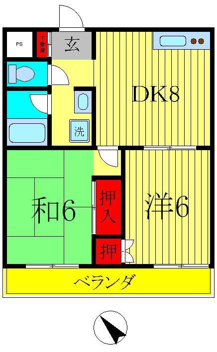 ラフィーヌ・青柳(2DK/2階)の間取り写真