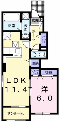 ルミエール応神II(1LDK/1階)の間取り写真