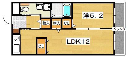 プリモーテ枚方公園(1LDK/1階)の間取り写真