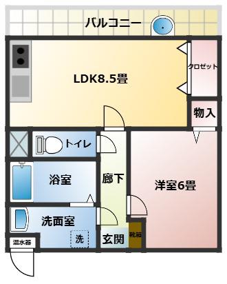 エルグランディあけぼの(1LDK/3階)の間取り写真