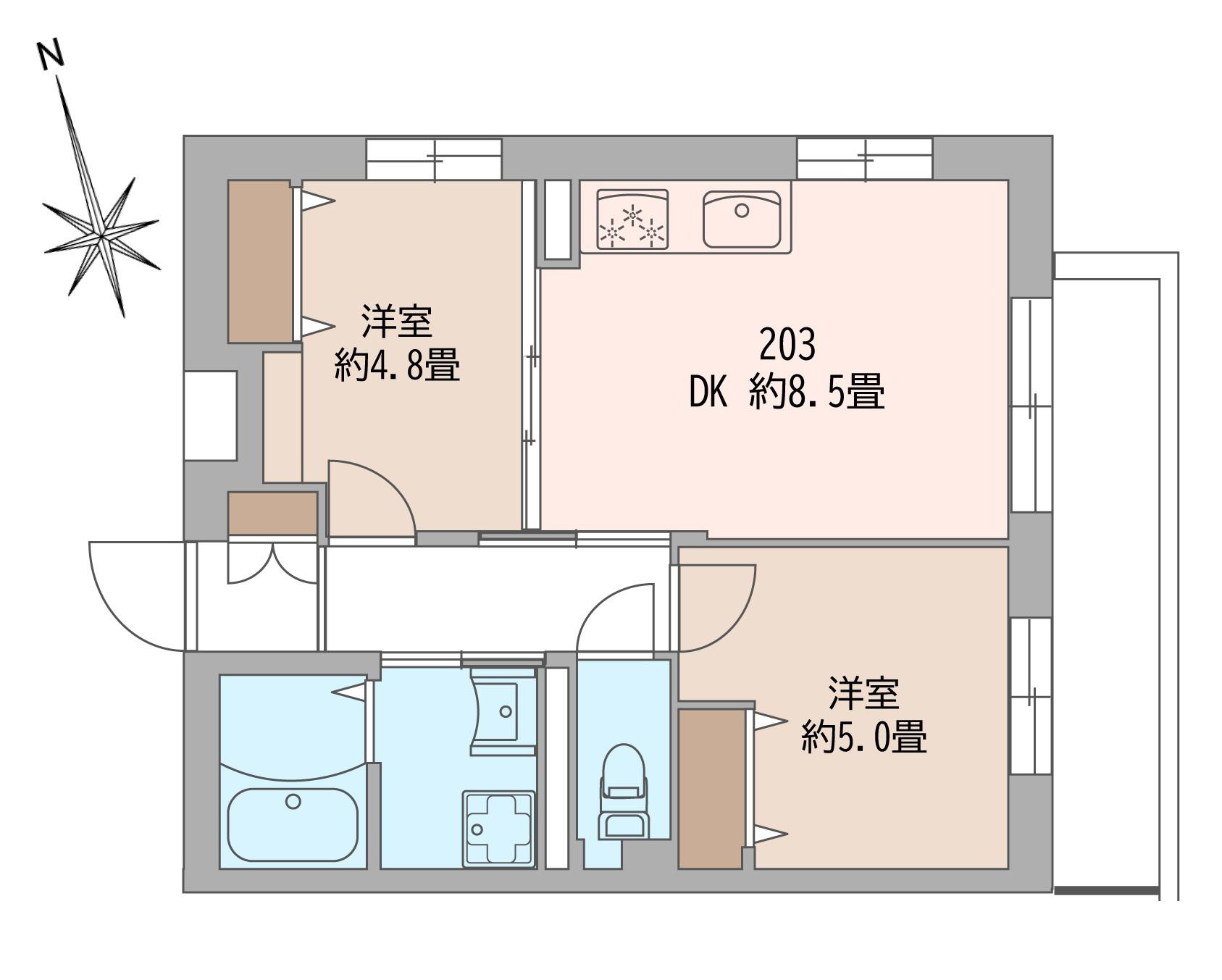 長手門テラス(2DK/2階)の間取り写真