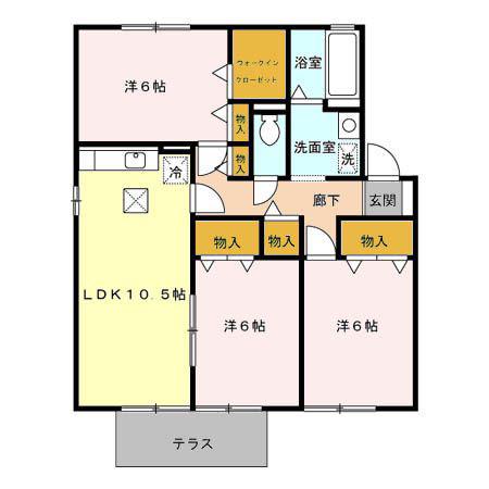 パレスボナール23 B棟(3LDK/1階)の間取り写真