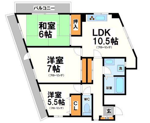 京王線 柴崎駅 徒歩3分 4階建 築38年(3LDK/4階)の間取り写真