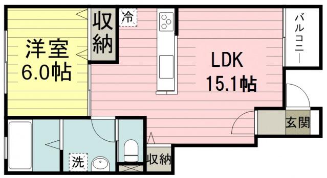 フィオーレ新河岸(1LDK/1階)の間取り写真