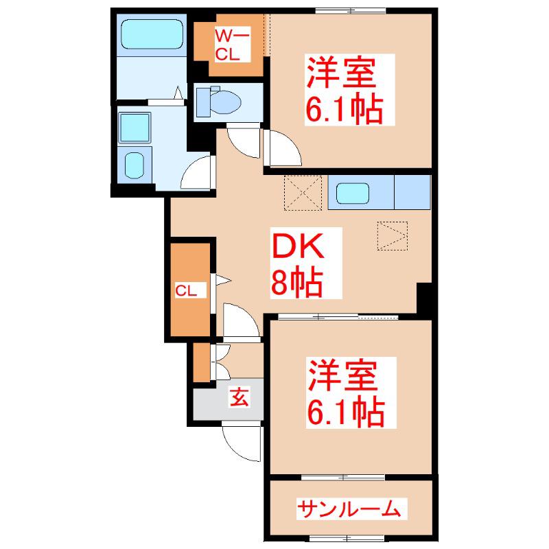 ヴァンヴェール吉野II(2DK/1階)の間取り写真