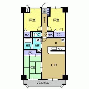 M.Kマンションかすみ(3LDK/2階)の間取り写真