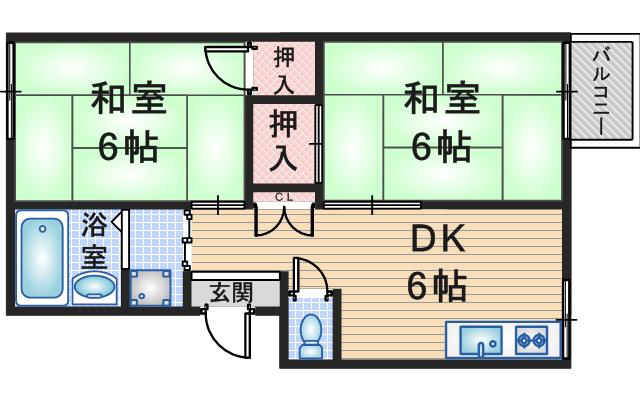 第二三賀ハウス(2DK/2階)の間取り写真