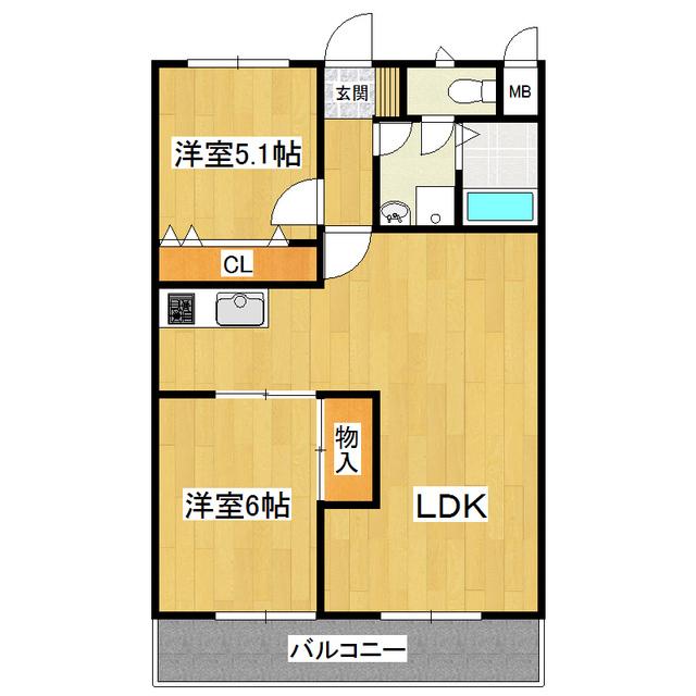 ニューライフ梅園第一(2LDK/2階)の間取り写真