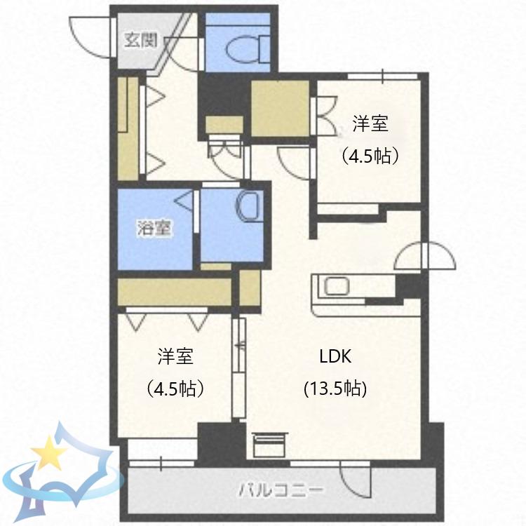 ピュア東彩館2(2LDK/6階)の間取り写真