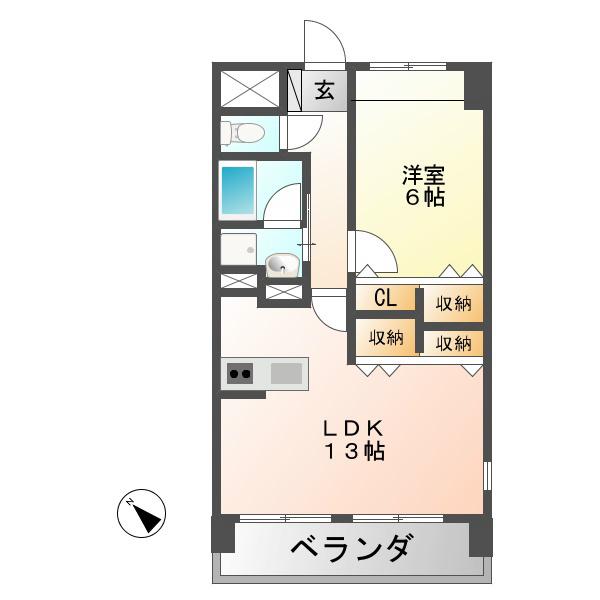 スカイヒルズマンション(1LDK/5階)の間取り写真