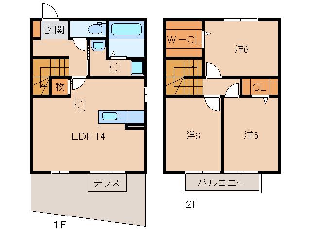 ボヌール葵(3LDK/1階)の間取り写真