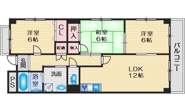 日恵ハイツD棟(3LDK/2階)の間取り写真