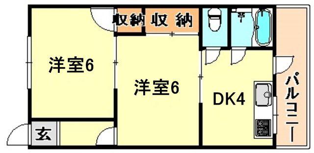 カーサ西山町(2DK/5階)の間取り写真