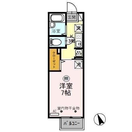 宇都宮テックハイツ B(1K/2階)の間取り写真