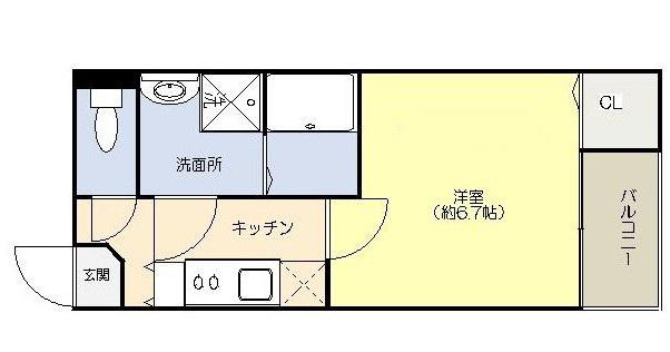 クイーンズコートII(1K/1階)の間取り写真