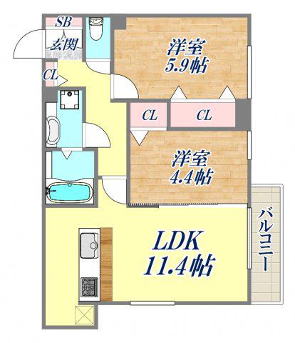 高倉山フラッツ(2LDK/3階)の間取り写真