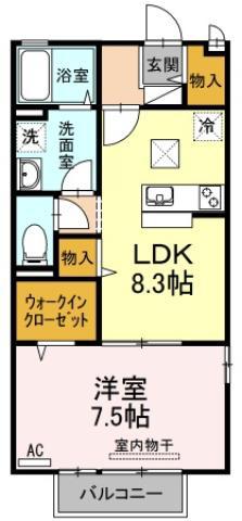 ディアコート壱番館(1LDK/2階)の間取り写真