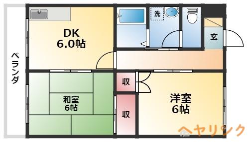ウエストサイド(2DK/2階)の間取り写真