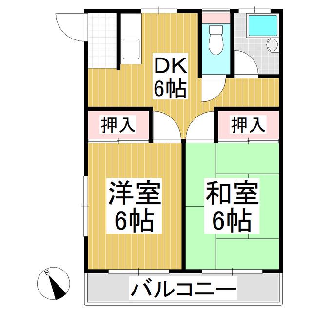ライブタウンウエスト(2DK/2階)の間取り写真